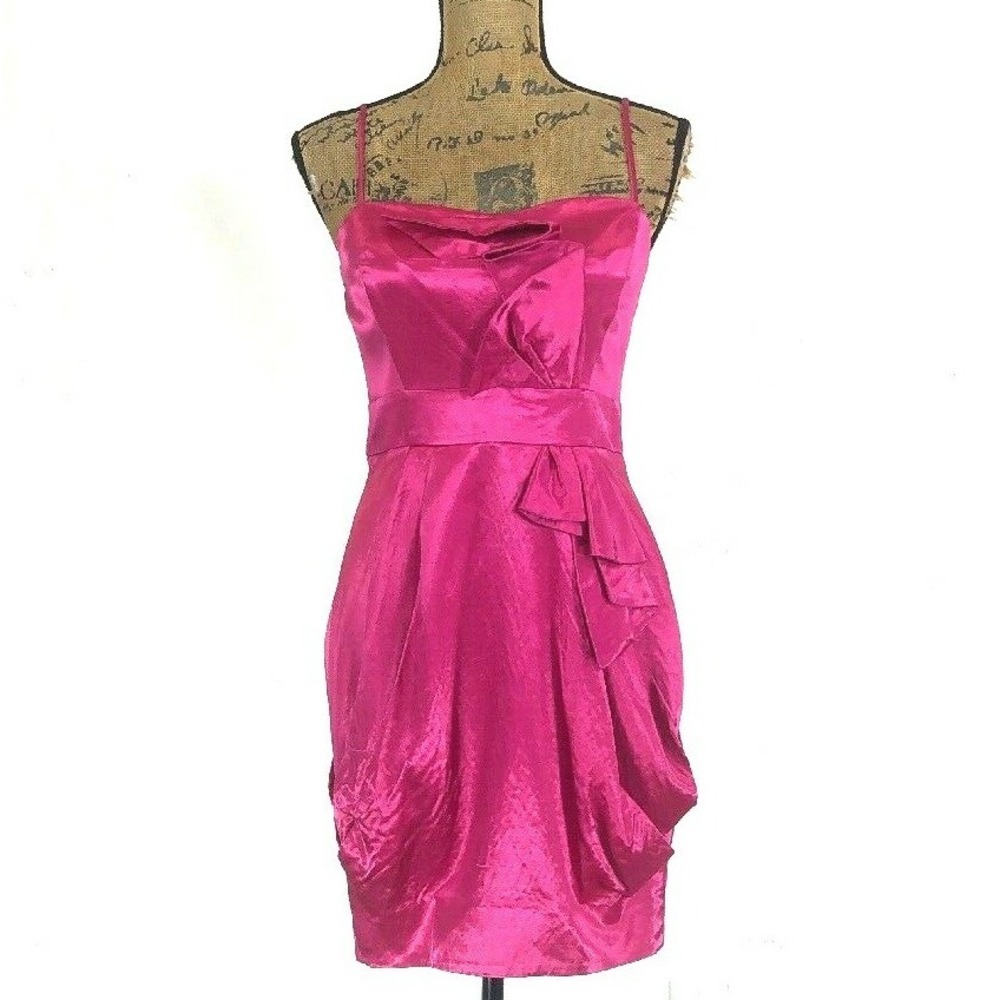 Yoana Baraschi Dress 6 Pink Fuchsia Satin Pleat Drape Cocktail Party Semi Formal